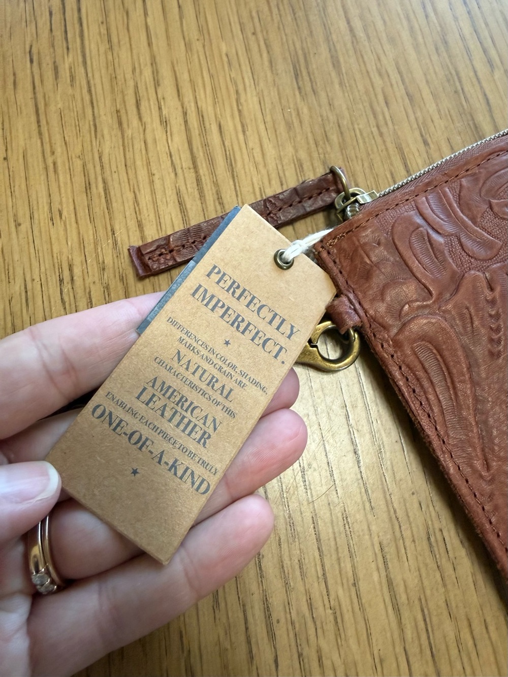 American Leather Co Nashville Charger Wristlet Brandy Tooled Leather ALC2043 - Picture 4 of 15